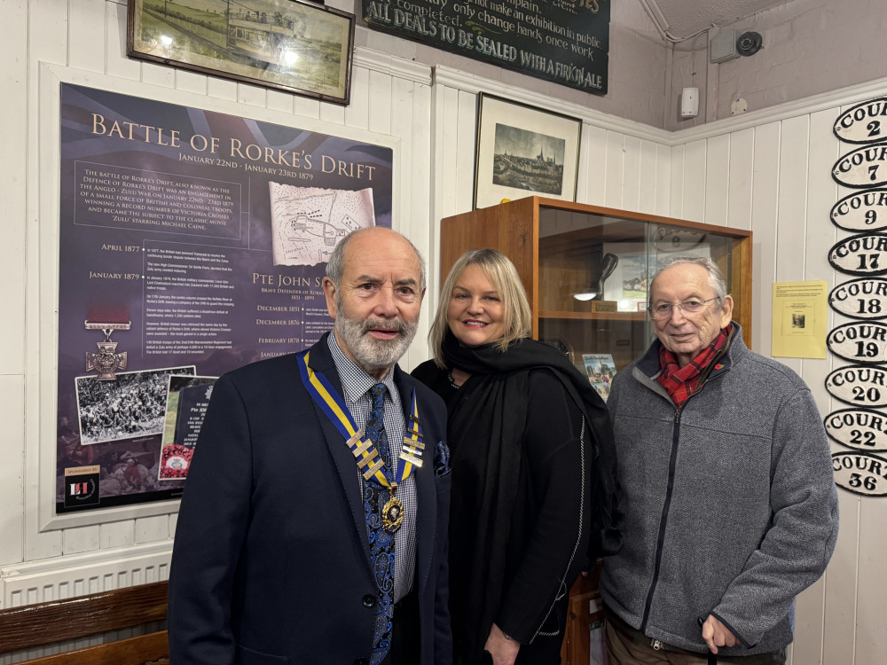 Dan Harrison, Laura Hughes and Graham Allman with the Rorke's Drift display at Ashby Museum. Photos: Ashby Nub News