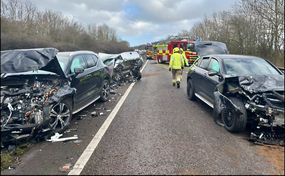 Wrecked cars on the A42 caused huge delays for traffic in the area. Photos: Leicestershire Fire & Rescue Service