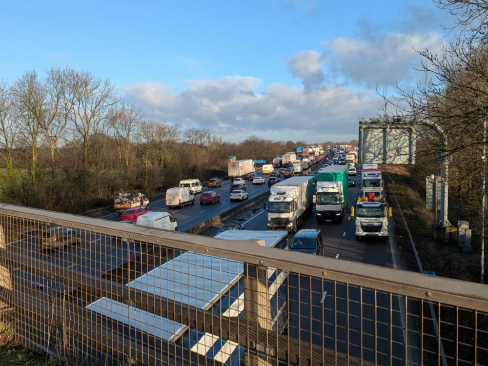 Delays today on the M6 near Sandbach after collision between a car and a HGV. (Photo: Nub News)