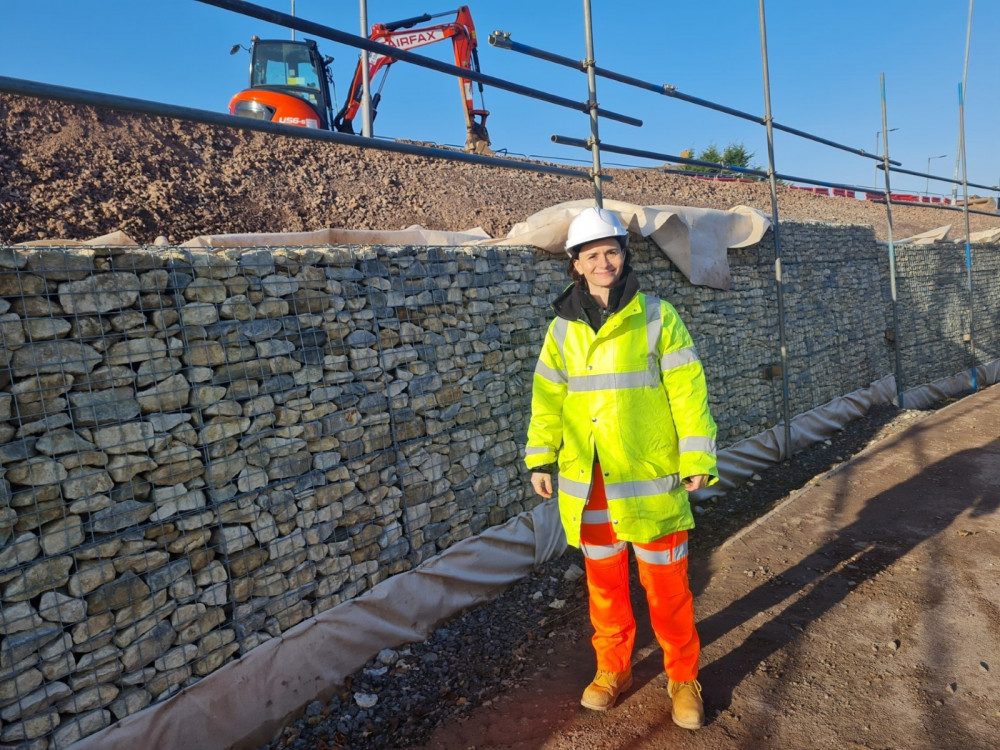 Nicola Van der Hoven, Warwickshire County Council’s Head of Engineering Design Services visits the Queensway site (image via WCC)