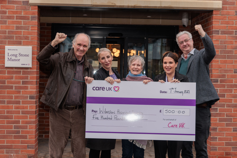 Care UK’s Long Stone Manor, on Manchester Road, has presented Wilmslow Historical Society with a £500 donation (Care UK).