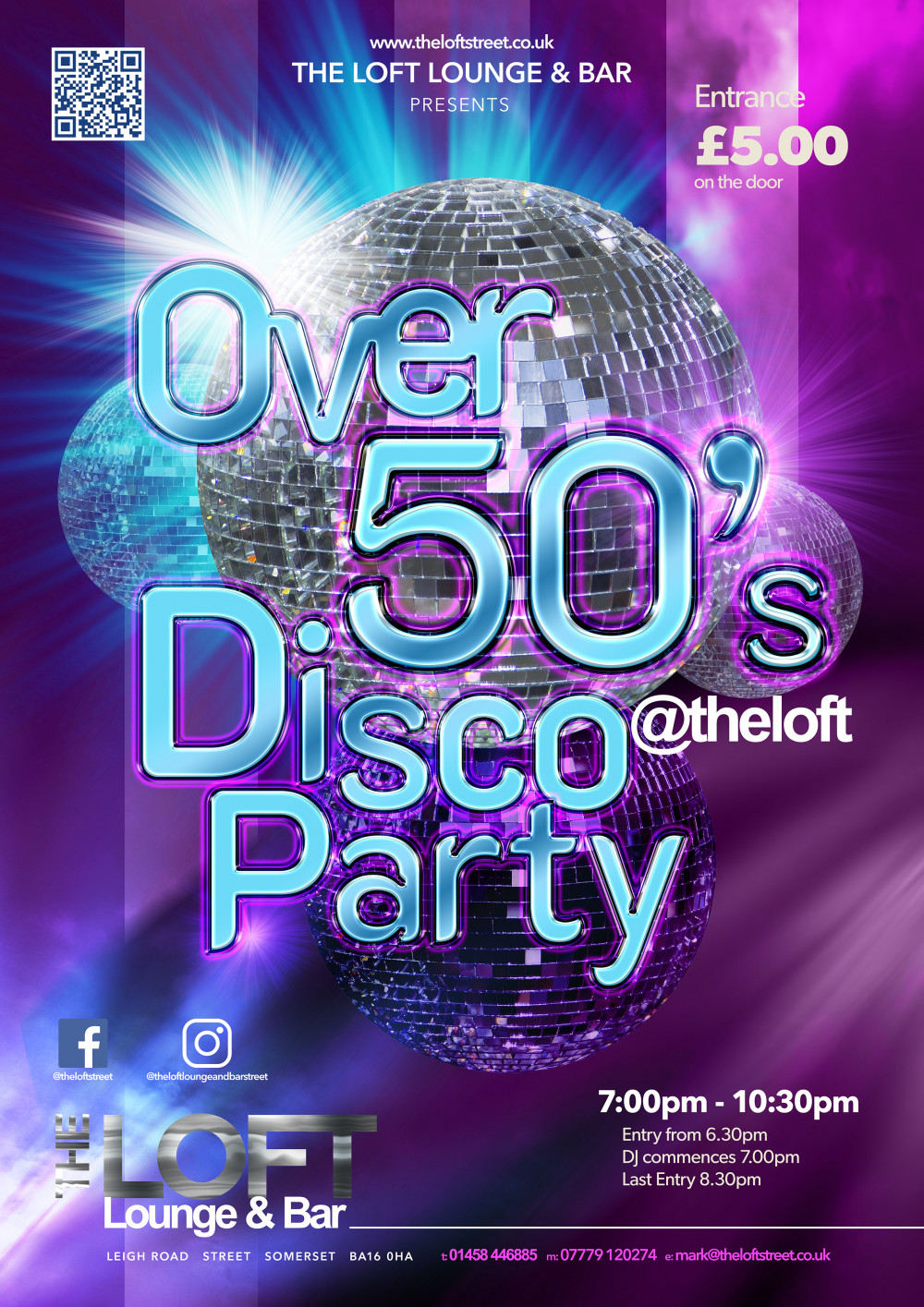 The Loft hosts a bi-monthly disco for the over 50's. Next event: March 16, 2025, 6:30-10:30pm