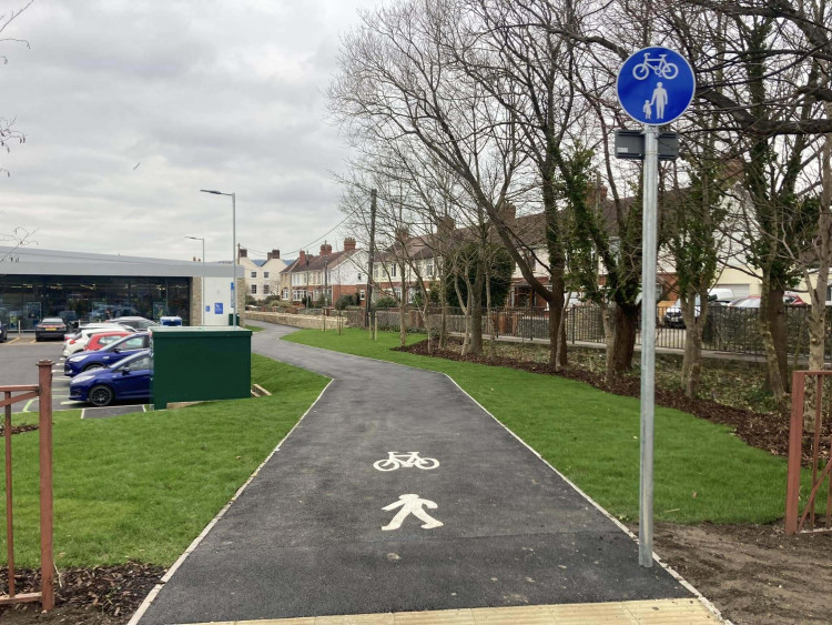 New section lf the Strawberry Line on West Street In Wells, near the new Lidl Supermarket. CREDIT: Daniel Mumby.