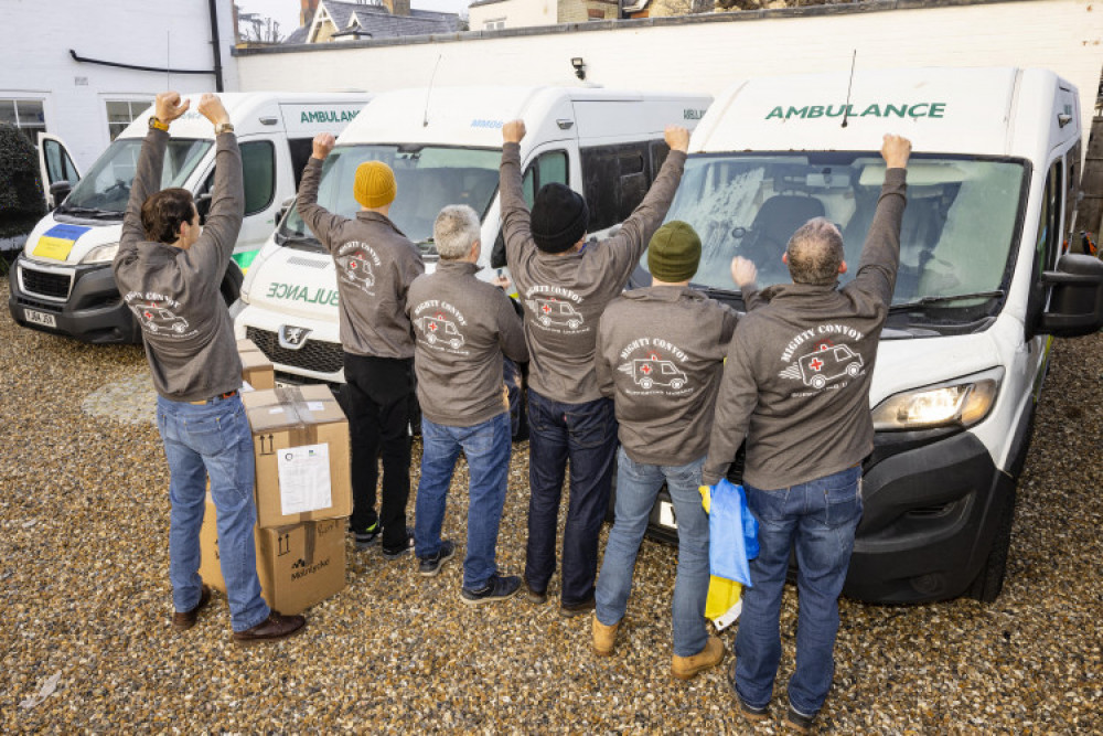 This convoy is the 11th from Teddington and included two converted ambulances, two pick-up trucks and a refrigerated Iceland Home delivery van (Credit: Edward Hill)