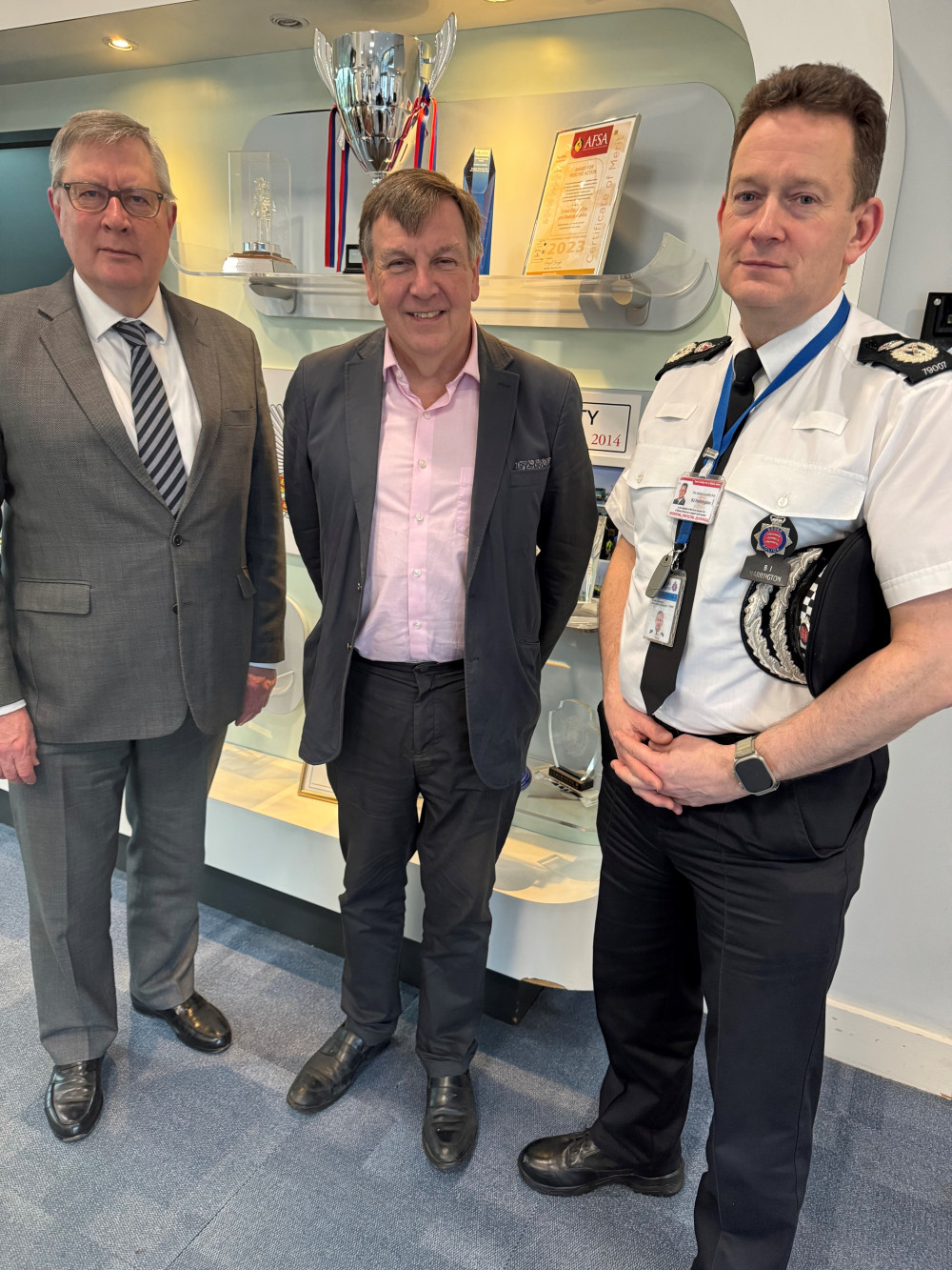 Maldon MP Sir John Whittingdale alongside PFCC Roger Hirst [left] and Chief Constable of Essex Police, BJ Harrington [right]. (Credit: John Whittingdale)