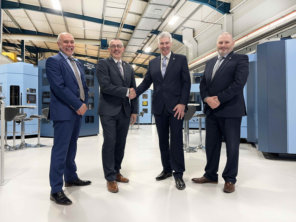 (L-R): Matsuura sales director Domenic Seminerio, new managing director David Chapman, retiring MD Roger Howkins, and Ronnie Bryan, technical director. Photo: Supplied