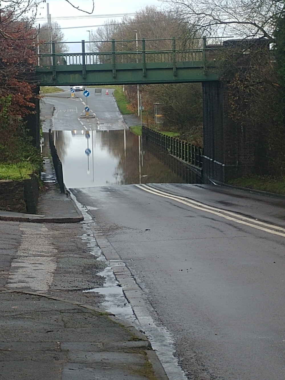 The road under the railway bridge near the new Sainsbury's superstore has flooded for a long period of time. (Photo: Nub News) 