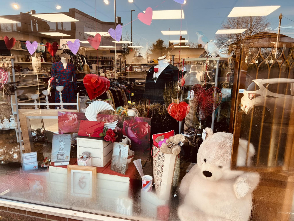 Love is in the air in Alsager as businesses, such as the Headway shop in Sandbach Road South in their window! (Photo: Headway UK Alsager)