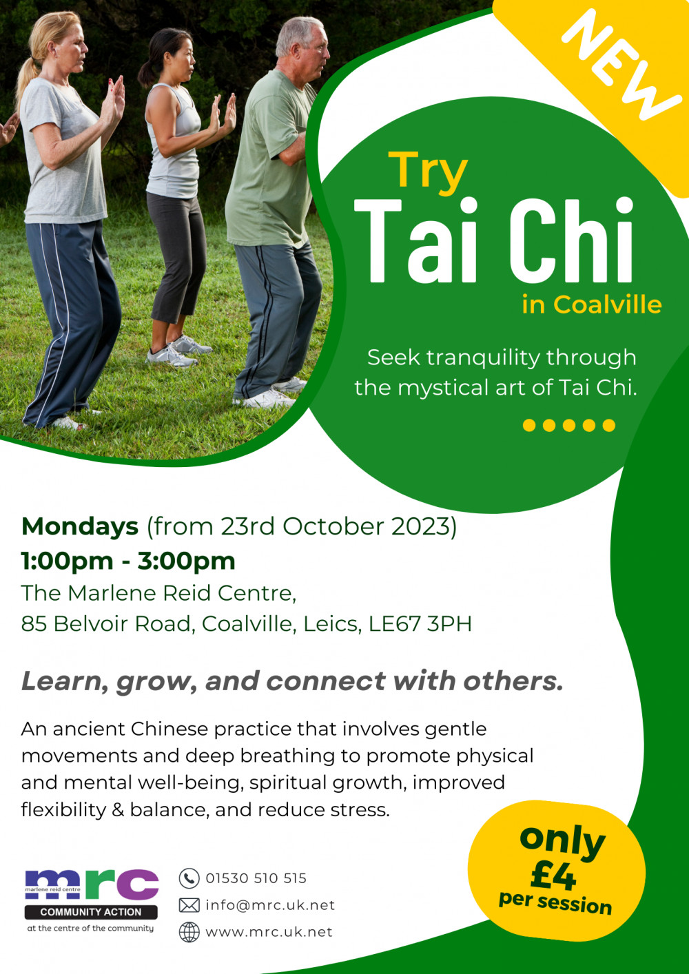 Tai Chi in Coalville at the Marlene Reid Centre, Belvoir Road, Coalville, Leicestershire Tai Chi in Coalville at the Marlene Reid Centre, Belvoir Road, Coalville, Leicestershire