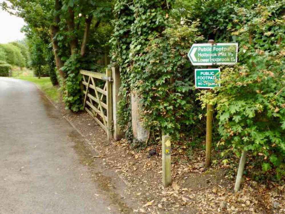 Sign near Stutton church on the approach to Griff Rhys Jones property