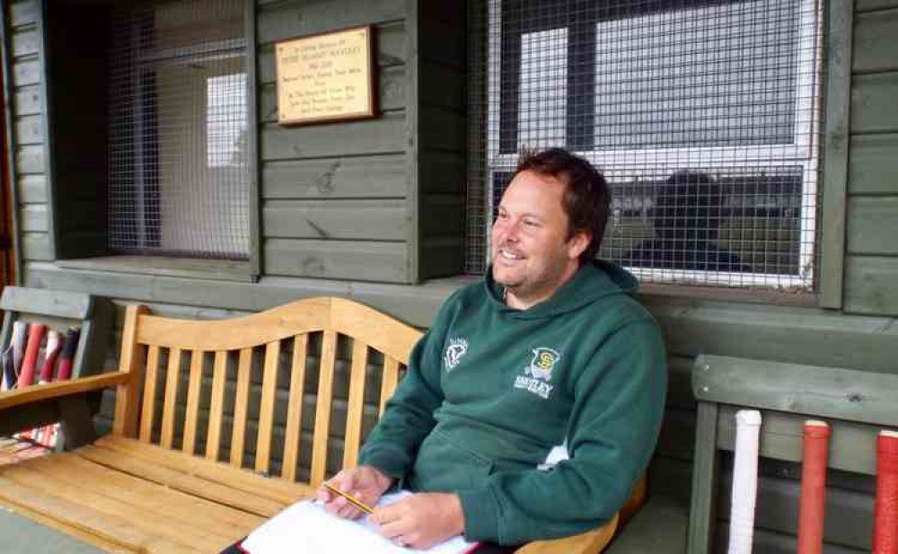 Lee Mandley scoring at his beloved Shotley peninsula cricket club before playing his part on the pitch