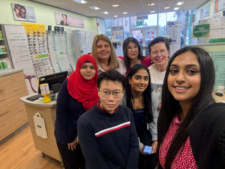 (Left to right back row) Specsavers new Malden, Aisha Rasool, Trainee Dispensing Optician, Karen Fitzgerald, Store Supervisor, Mona Tarokh and Janice Gibbs - Optical Assistants. (Left to right front row) Chi Lam Chan, Optometrist, Lina Patel, Pre-Reg Optometrist and Bhavisha Patel, Optometrist Director (Image supplied\0