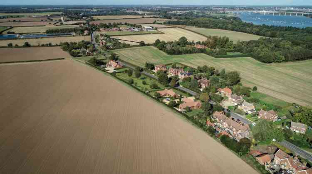 Proposed view looking north west Woolverstone Main Road (CGI by Roger Balmer Design with Charles Roberts Studios)