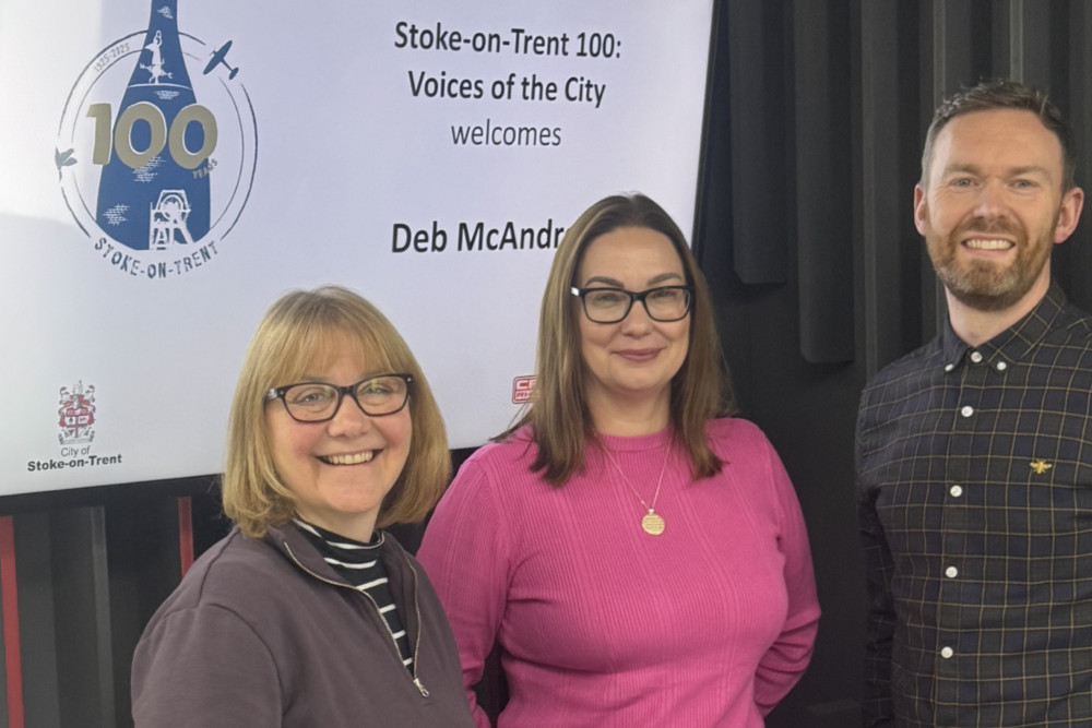 Celebrated playwright Deb McAndrew features in the first episode pictured with with Mary-ann Astle (middle) and Chris Mountford (right) (Image via University of Staffordshire).