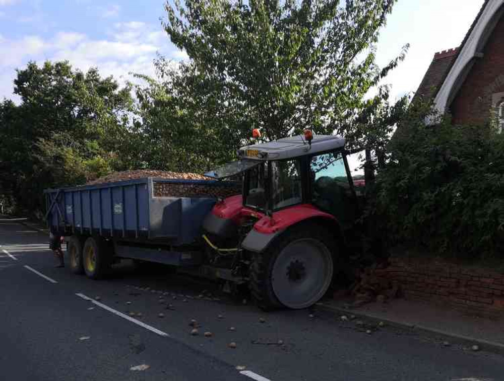 Tractor embedded into wall of Old School House, Woolverstone. (Picture credit: Chris Hodgkinson)