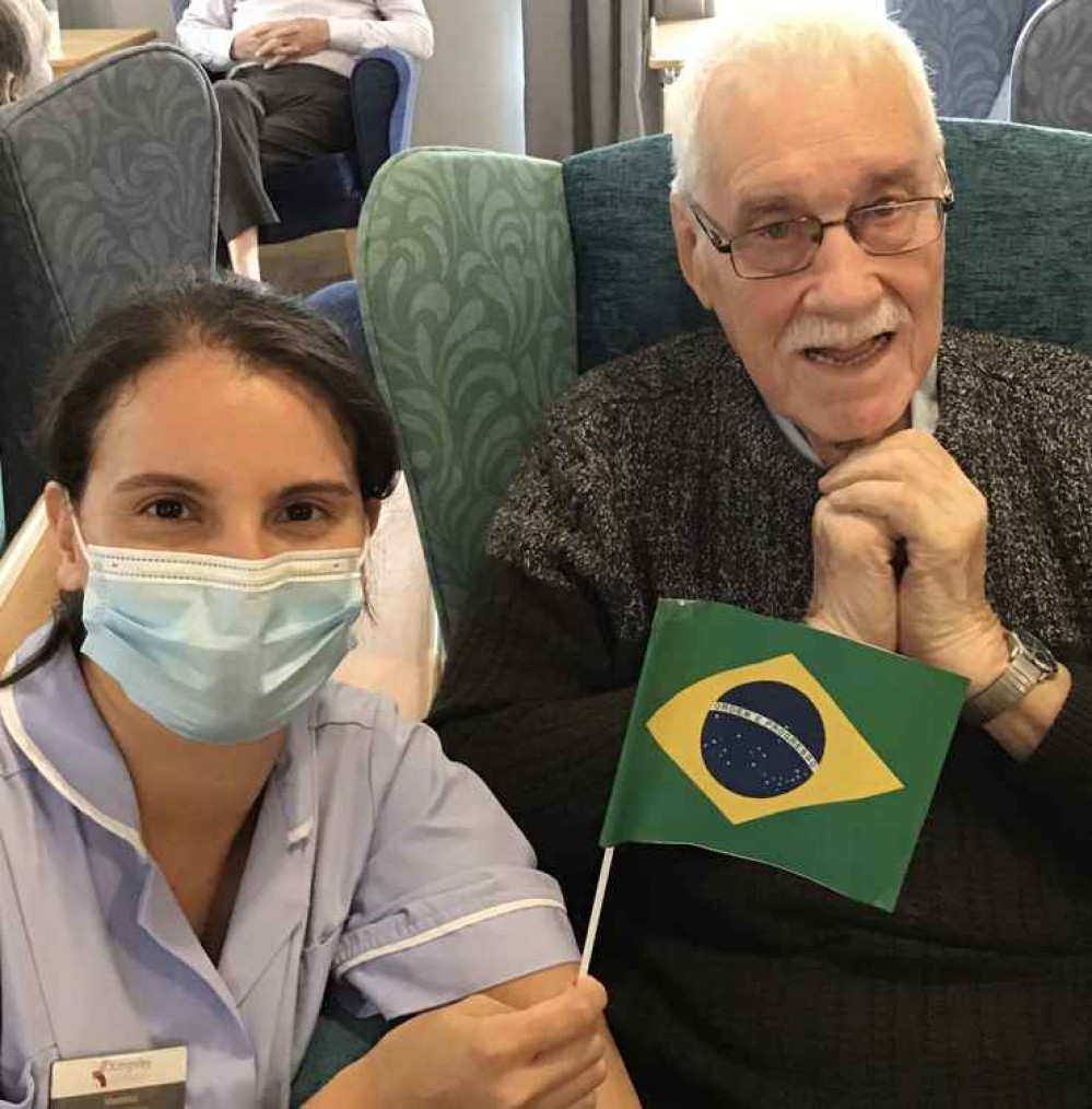 Carer Vanessa Pereira with resident Peter Leeks.