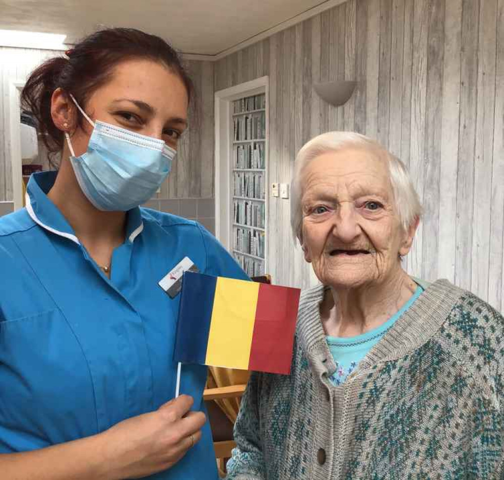 Carer Maria Chiriches with resident Daphne Shave