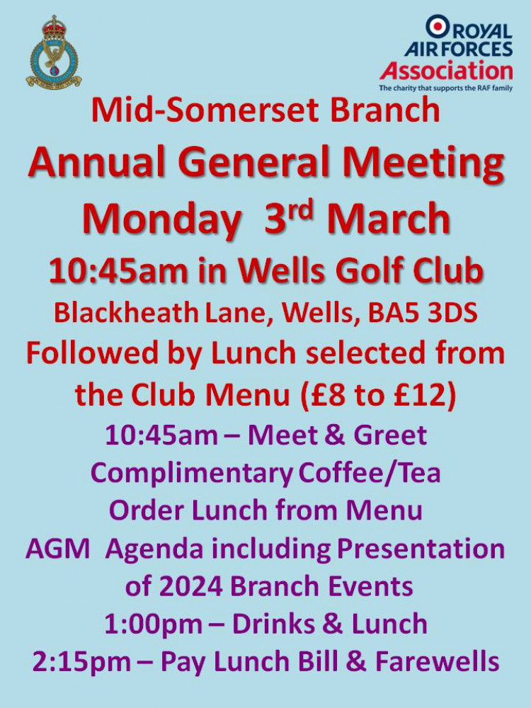 ROYAL AIR FORCES ASSOCIATION MID-SOMERSET BRANCH ANNUAL GENERAL MEETING