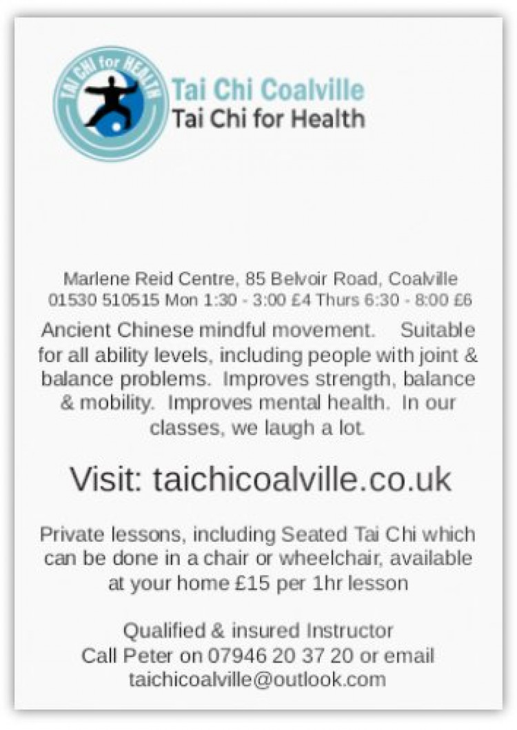 Tai Chi for Arthritis at the Marlene Reid Centre, 85 Belvoir Road, Coalville