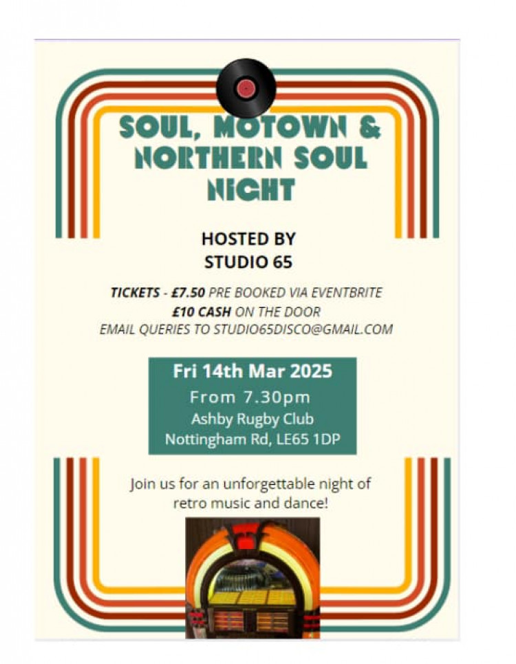 Soul, Motown and Northern Soul Night at Ashby Rugby Club, Nottingham Road, Ashby de la Zouch