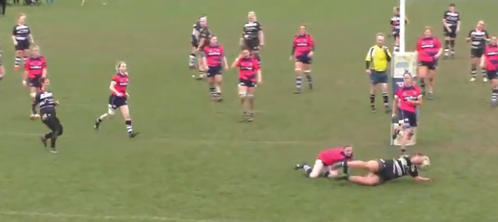 Holly Edgeway touches down her third try for the seconds at Chelmsford.