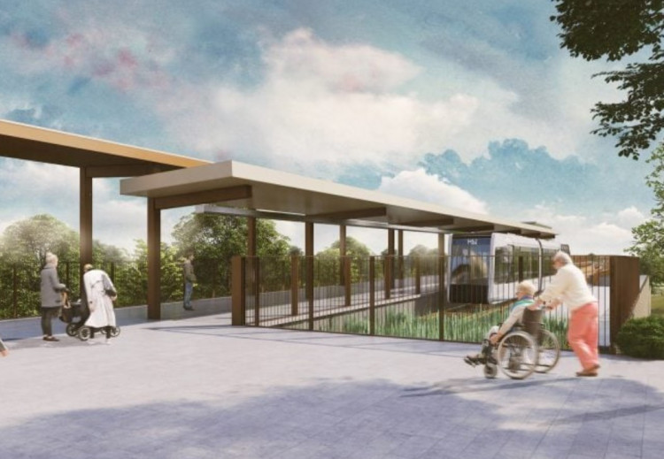 Architect's impression of the Automated People Mover stop at Birmingham International Railway Station (image via HS2)