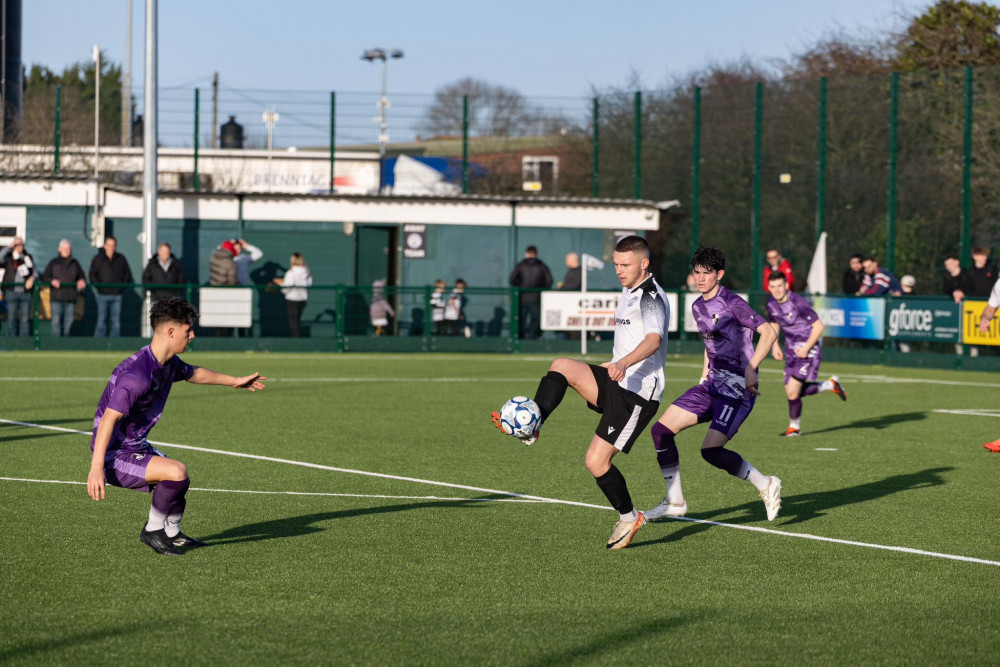 Shepton Mallet's second-half challenge waned at Portishead in a 2-0 defeat, hindered by a debated red card for James Sharkey, with key players missing. (Photo: Portishead Town FC) 