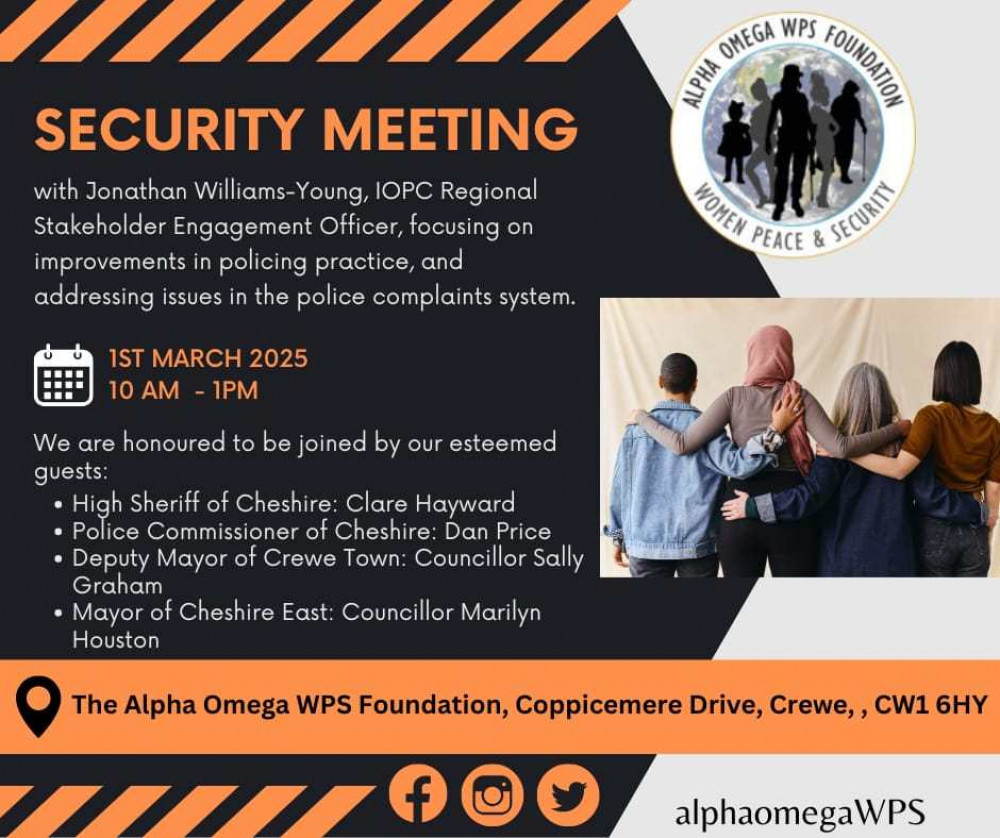 Security Meeting at The Alpha Omega WPS Foundation. Security Meeting at The Alpha Omega WPS Foundation.