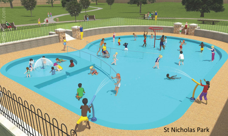 An artist's impression of the new-look paddling pool at St Nicholas Park (image via Warwick District Council)