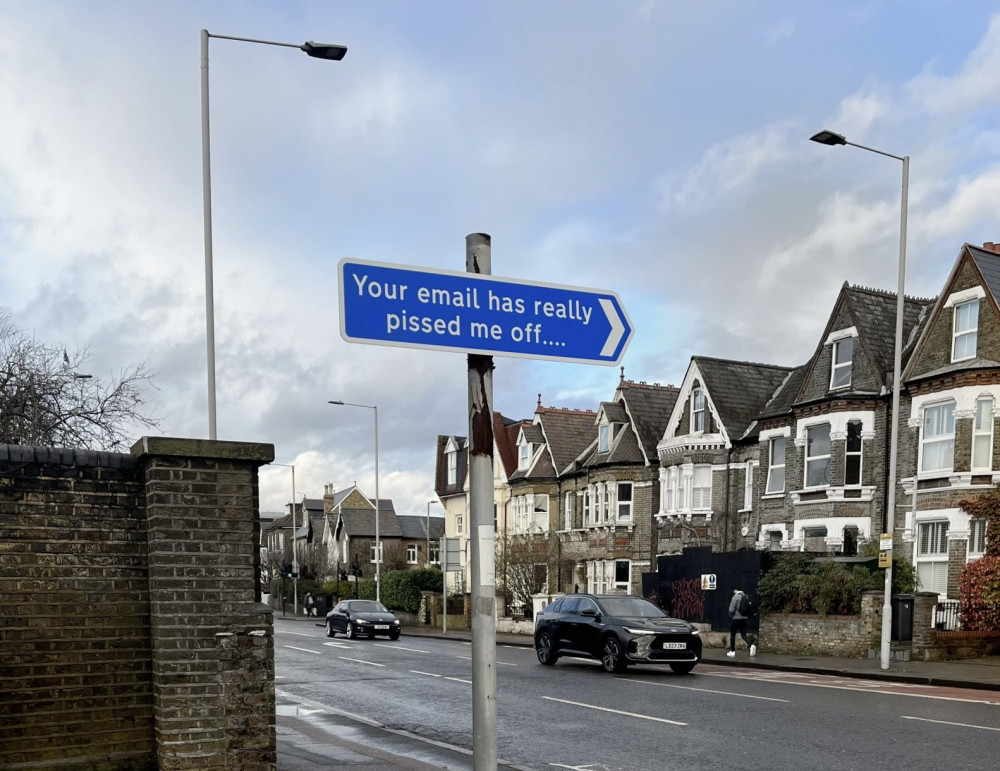 Local artist Kim Noble repurposed this disused road sign near Lower Richmond Road in Kingston (Credit: Kim Noble)