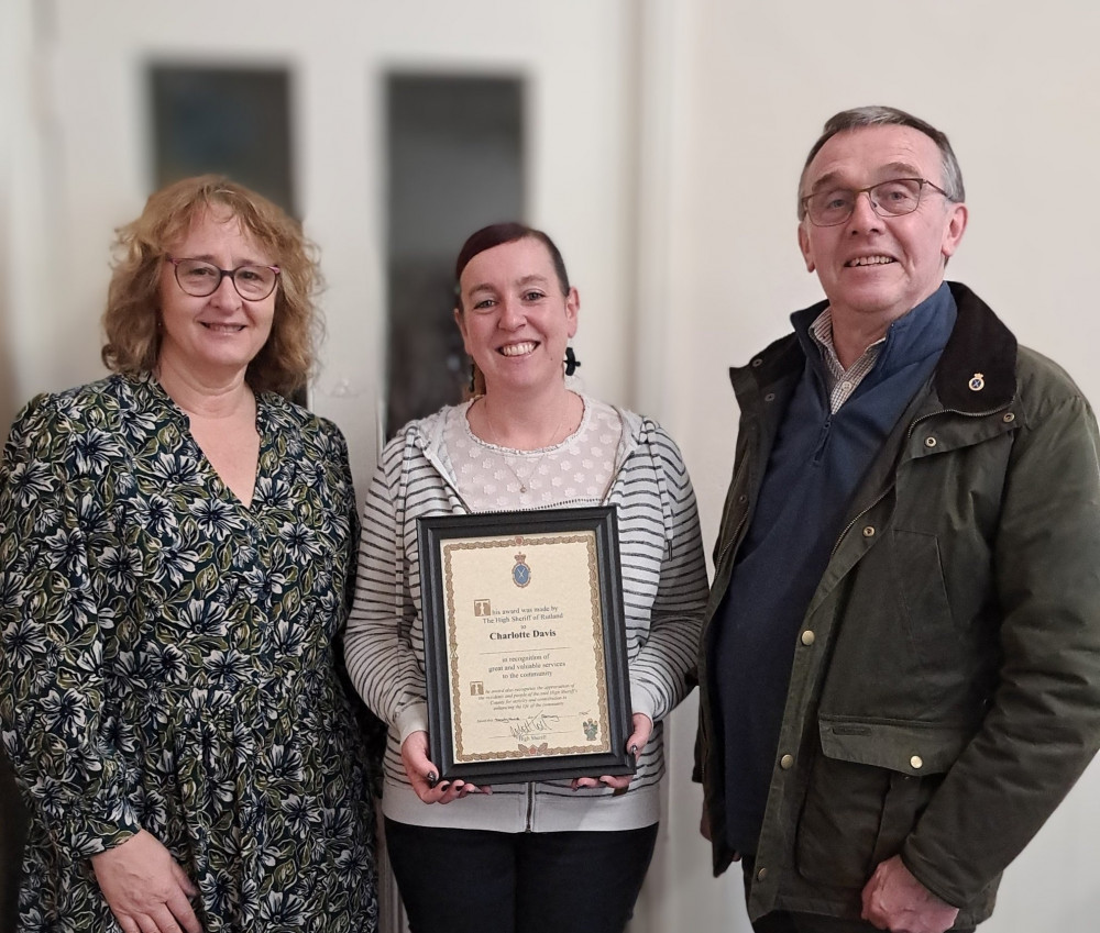 Charlotte Davis of Ryhall has been presented with an award by the Rutland High Sheriff for her outstanding work in the community (Photo: Rutland High Sheriff)