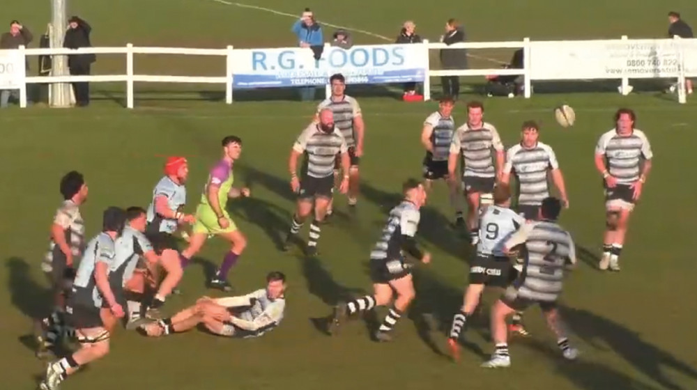 An unlucky break for Elliot Chew (on the ground) whose ambitious pass was spotted and intercepted by Sutton's Steve Munford for the game's final try.