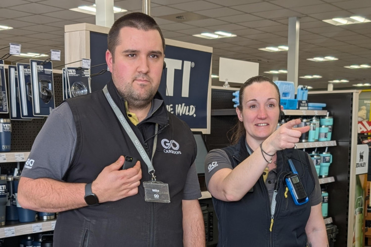 Staff at Go Outdoors Festival Park wearing the new body-worn cameras. (Go Outdoors)