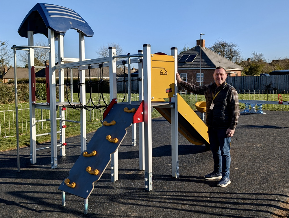 Cllr Michael Wyatt at the Cropston Drive play area. Photo: North West Leicestershire District Council