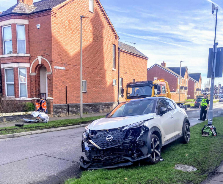 On Saturday 1 March, Cheshire Police were called to a collision at the junction of Salisbury Avenue and Nantwich Road (Photo: Ruth Chester).