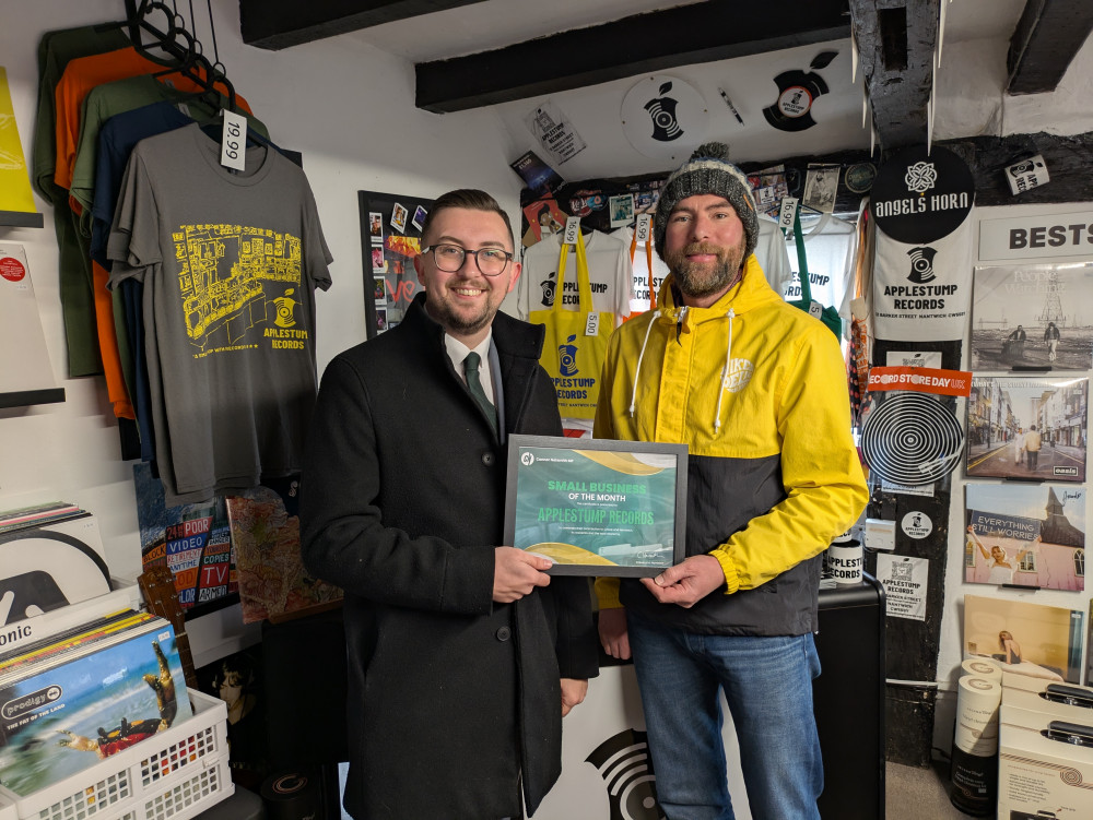 Applestump Record, Barker Street, has been named the February winner of Connor Naismith MP's Small Business of the Month award (Connor Naismith MP).