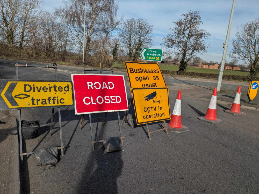 Haslington by-pass is closed for "essential road maintenance". (Photo: Nub News)