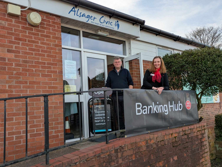 A Banking Hub has opened at Alsager Civic today. Pictured are  Jane and Tim Bootham who will run the hub.  (Photo: Nub News)