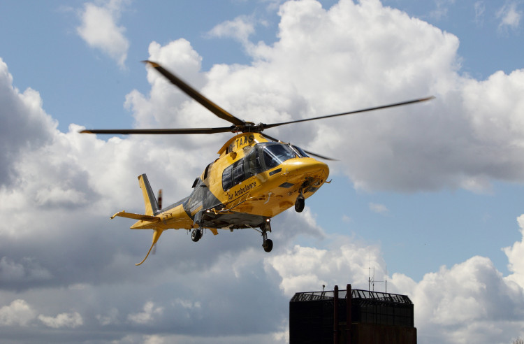 The air ambulance was called to the scene of a car and a motorcycle collision on the A4500 (image SWNS)