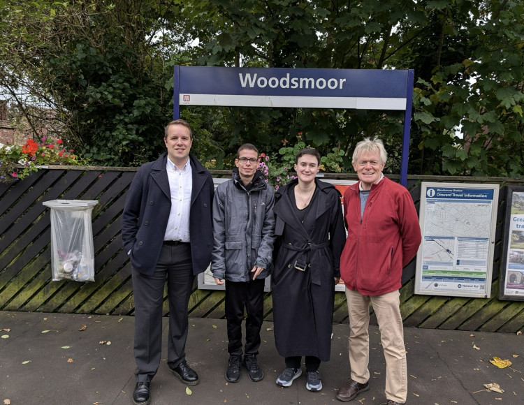 Reddish-based campaigner Nathaniel Yates (second from left) has welcomed news of accessibility upgrades as 'tremendous'. He is pictured here with Cheadle MP Tom Morrison (left), Cllr Grace Baynham, and Woodsmoor Friends Chair Andy Stobbie (Image supplied)