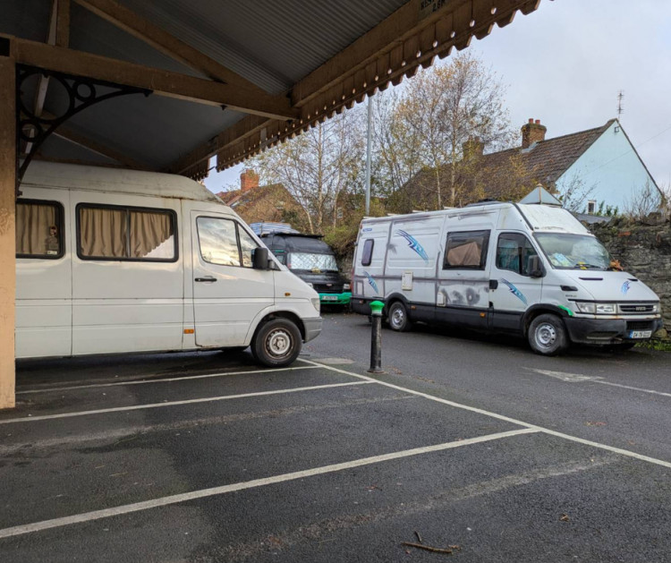 Vans parked in St John's Car Park in Glastonbury (NN) 