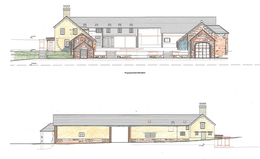 Drawings of the proposal to renovate and restore Chebbard Farmhouse and adjacent buildings.