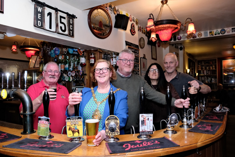 Members of the area’s Campaign For Real Ale (CAMRA) group joined Councillor Lyn Sharpe in the Holy Inadequate in Etruria. (Stoke-on-Trent City Council)