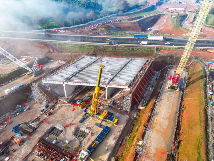 The bridge being built next to the A46 in South Warwickshire will be slid into place this April (image via HS2)