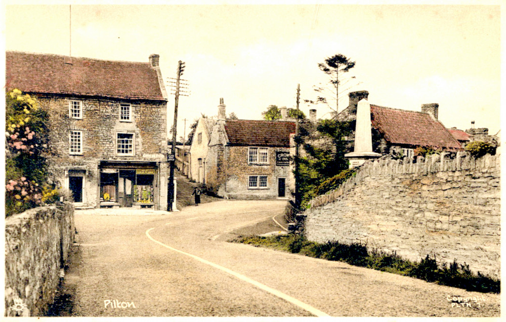 Pilton Stores and The Crown Inn on the A361 - c1935