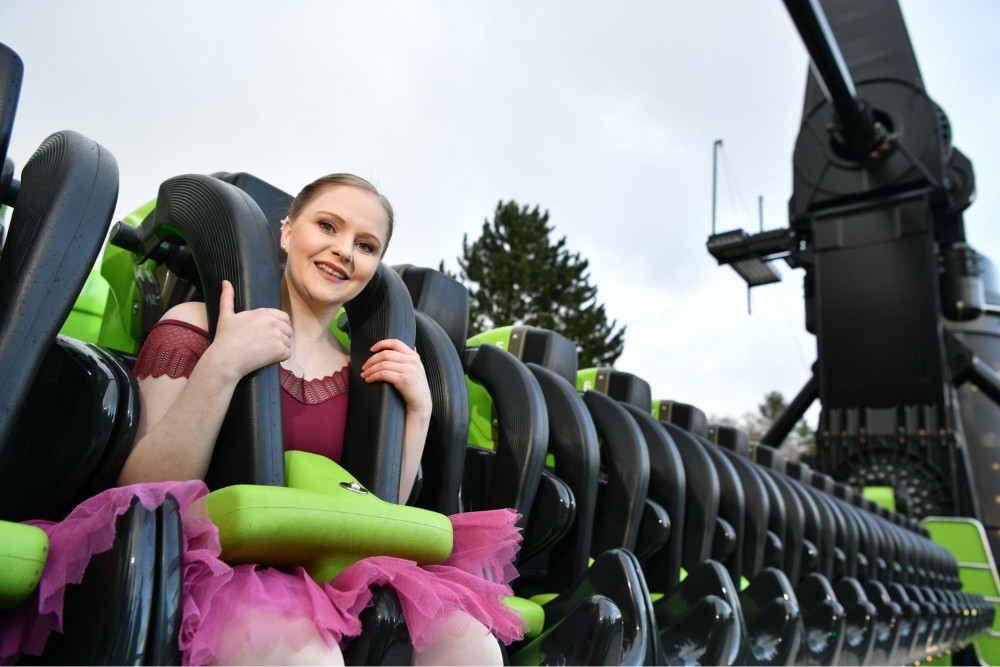  Birmingham Royal Ballet soloist Karla Doorbar tackles Toxicator - Alton Towers Resort’s newest attraction. (Caters Photography)