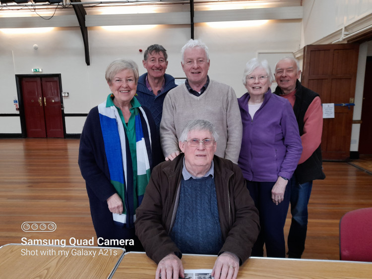 The Team planning VE Day: Marilyn Thomas, Tim Haigh, Chris Franks, Val Turner, Colin Turner with John Fanshaw seated.