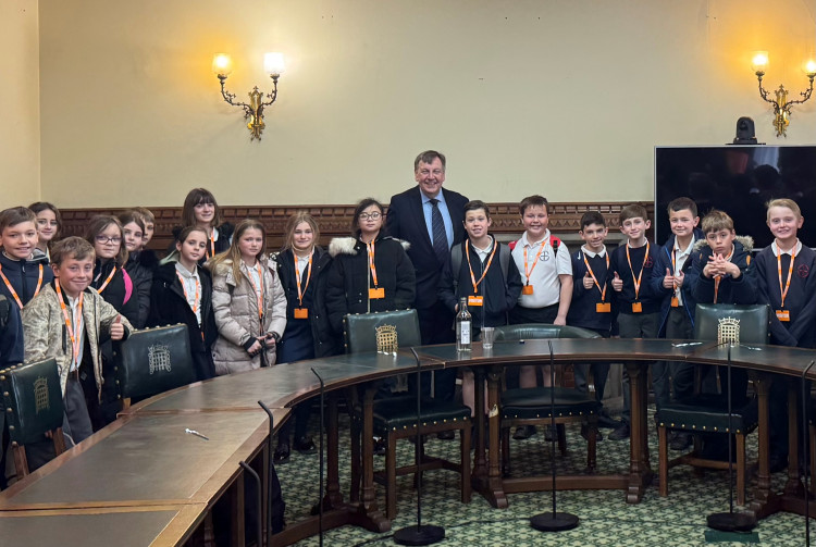 The Year Six pupils alongside the MP for Maldon, Sir John Whittingdale. (Credit: John Whittingdale)