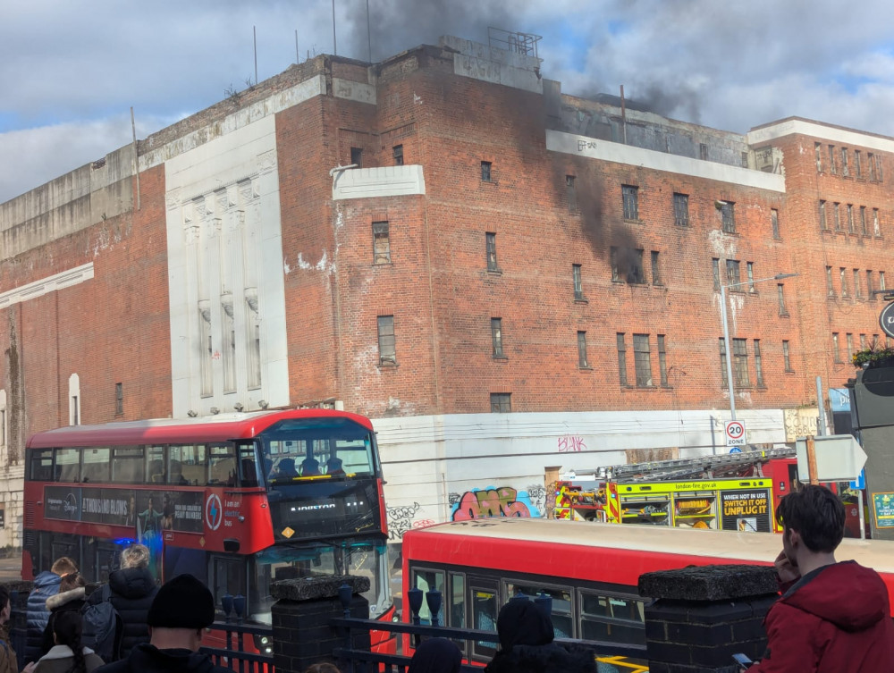 A fire has broken out in the building of the former cinema on Richmond Road, Kingston (Credit: Phillip Barr)