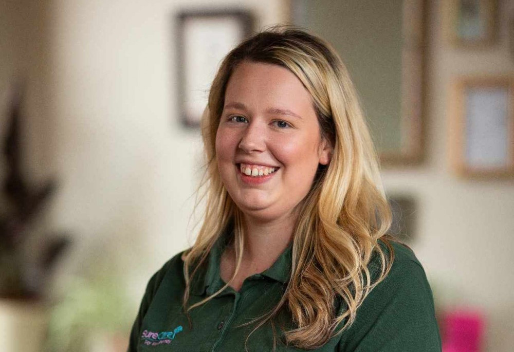 Sarah Castelow, 25, started as a carer at SureCare Central Cheshire in October 2020 at the age of 21 (SureCare).